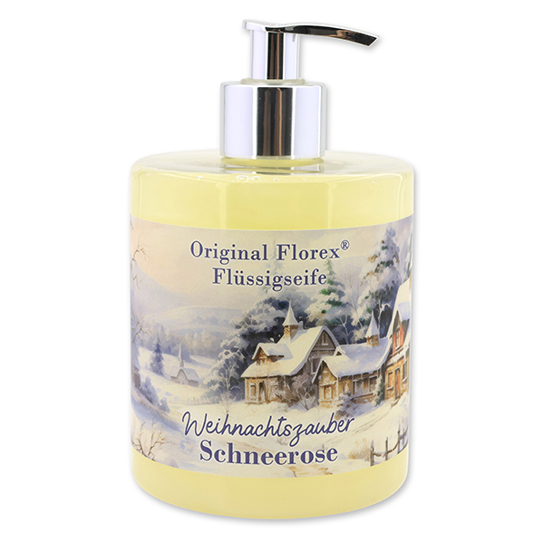 Liquid sheep milk soap 500ml in a dispenser "Christmas magic motif 6", Christmas rose white 
