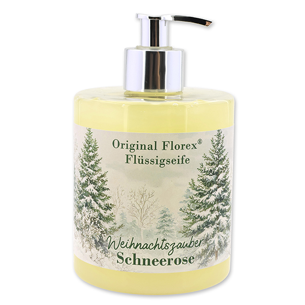 Flüssigseife Schafmilch 500ml im Spender "Weihnachtszauber-Motiv 8", Schneerose 