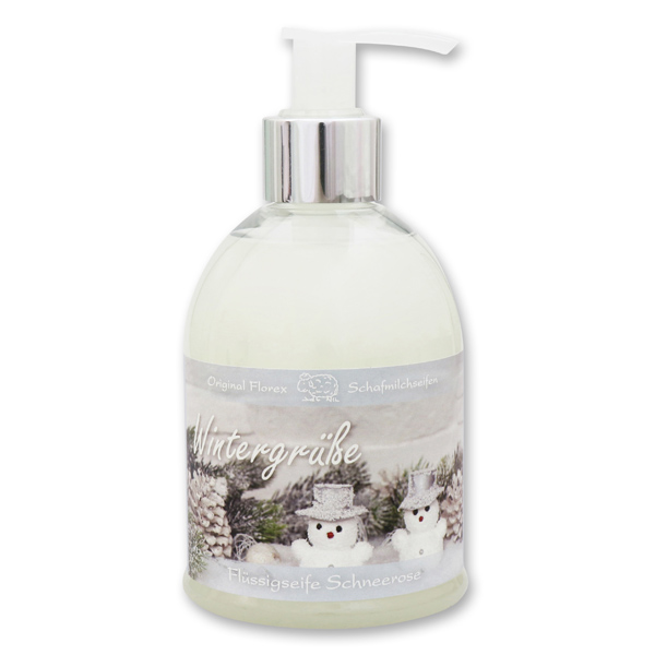 Liquid sheep milk soap 250ml in a dispenser "Wintergrüße", Christmas Rose White 