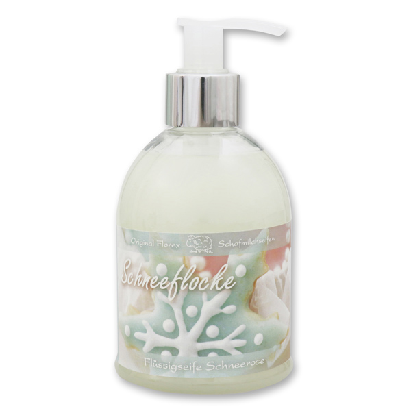 Liquid sheep milk soap 250ml in a dispenser "Schneeflocke", Christmas Rose White 