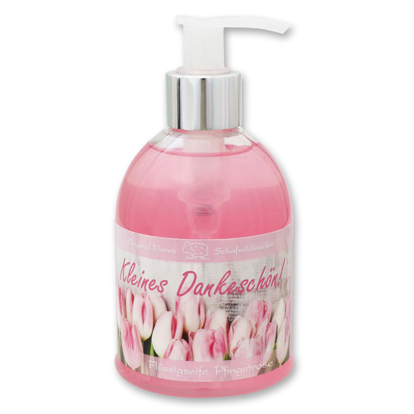 Liquid sheep milk soap 250ml in a dispenser "Kleines Dankeschön", Peony 
