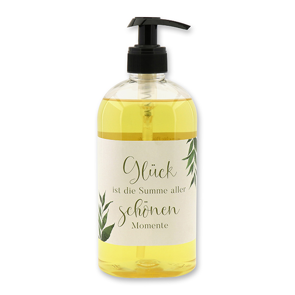 Liquid plant oil soap with sheep milk 500ml in a dispenser "Glück ist die Summe...", Classic 