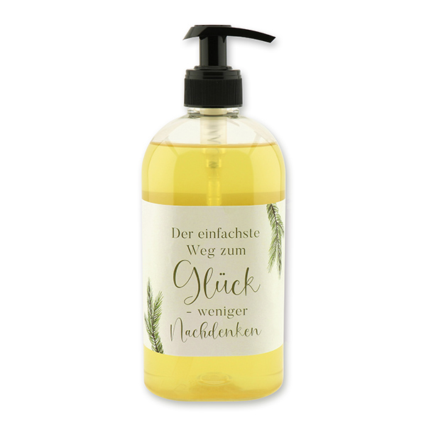 Liquid plant oil soap with sheep milk 500ml in a dispenser "Der einfachste Weg...", Swiss pine 