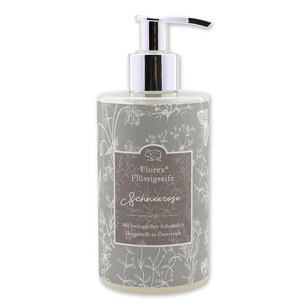 Liquid sheep milk soap 250ml in a dispenser with label "Florentine", Christmas rose 