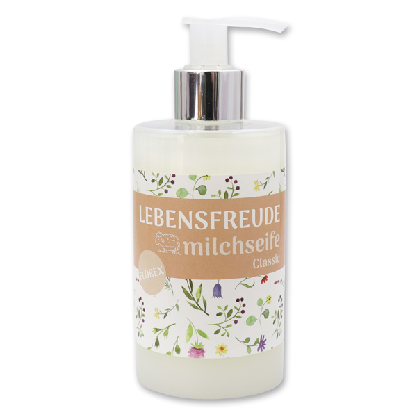 Liquid sheep milk soap 250ml in a dispenser "Lebensfreude", Classic 