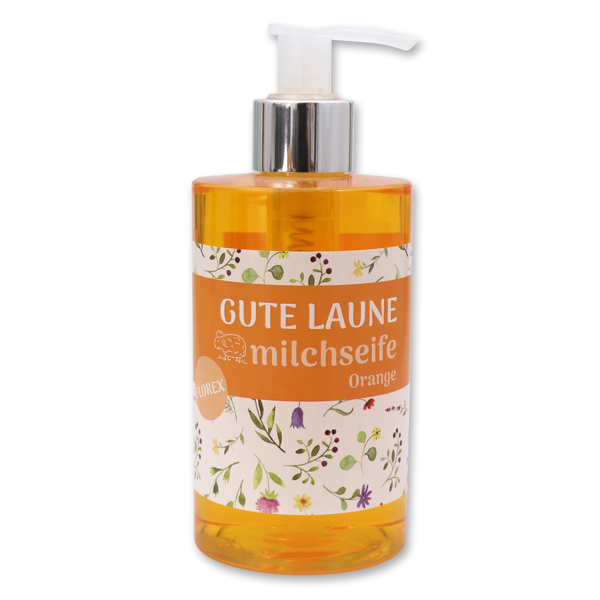 Flüssigseife mit Schafmilch 250ml im Spender "Gute Laune", Orange 