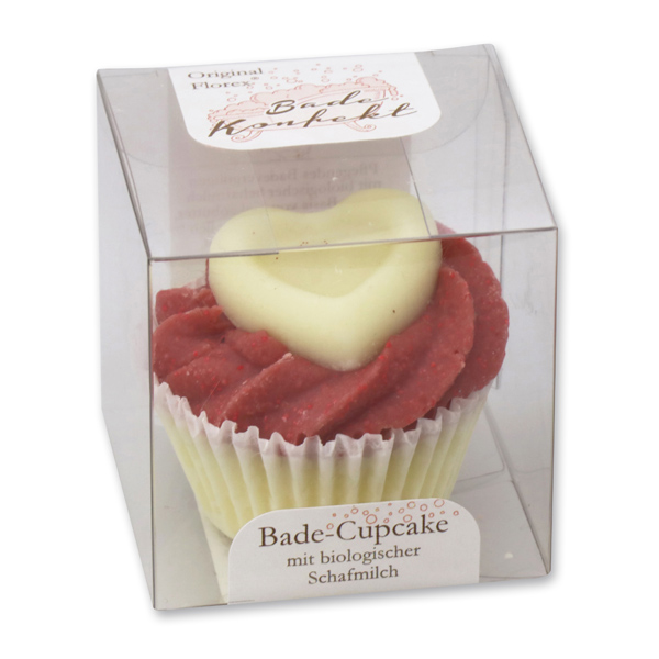 Bath butter cupkake with sheep milk 45g in box, Heart/Cranberry 