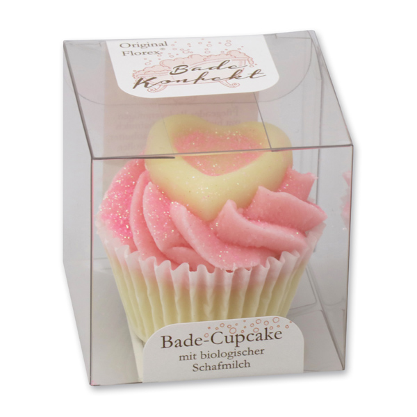 Bath butter cupcake with sheep milk 45g in box, Pink Heart/Jasmine 