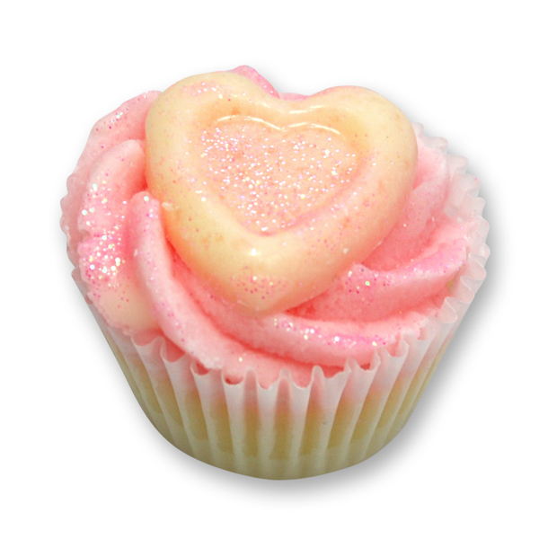 Badebutter-Cupcake mit Schafmilch 45g, Rosa Herz/Jasmin 