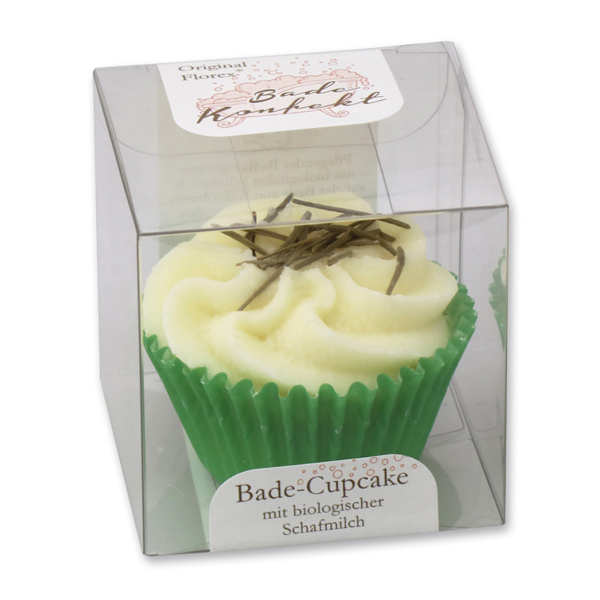 Badebutter-Cupcake mit Schafmilch 45g in Cellobox, Fichtennadeln/Zirbe 