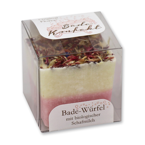 Bath butter cube with sheep milk 50g in box, Cornflower Pink/Rose 