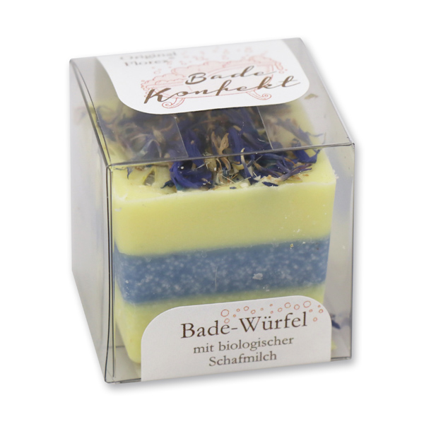 Bath butter cube with sheep milk 50g in box, Cornflower Blue/Lotus 