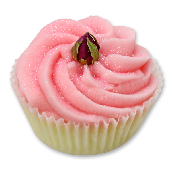 XL Badebutter-Cupcake mit Schafmilch 90g, Rosenknospe/Cranberry 