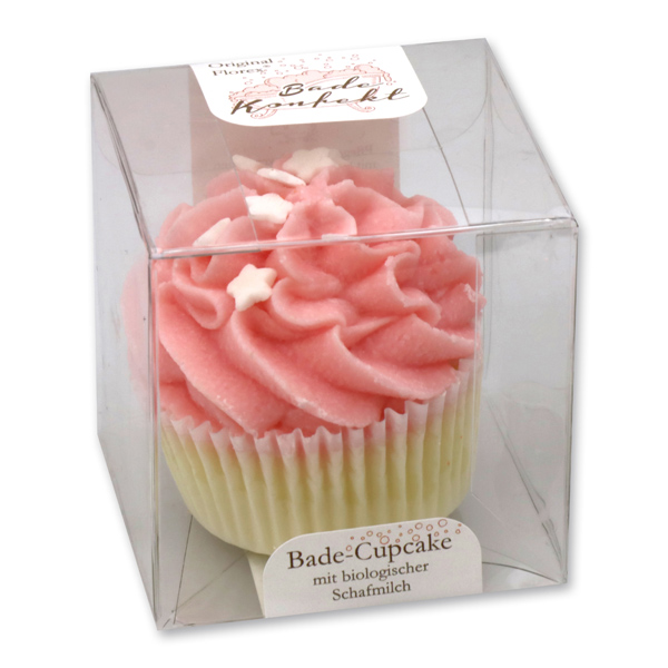 XL Bath butter cupcake with sheep milk 90g in box, White Sugar Hearts/Magnolia 