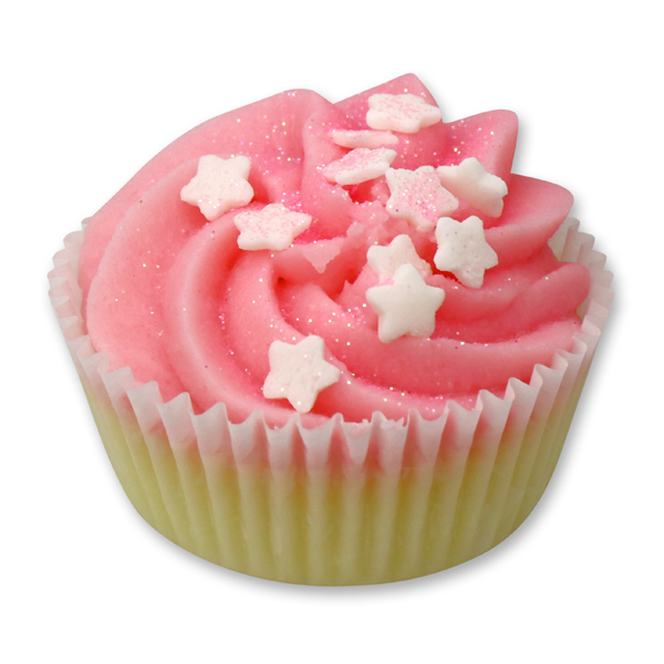 XL Bath butter cupcake with sheep milk 90g, White Sugar Hearts/Magnolia 