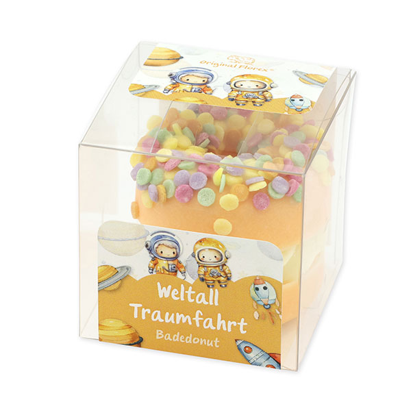 Badebutter-Donut mit Schafmilch 60g in Cellobox "Weltall Traumfahrt", Fruchttraum 