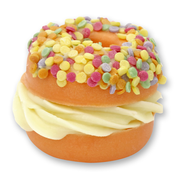 Badebutter-Donut mit Schafmilch 60g, Zuckerstreusel/Orange 