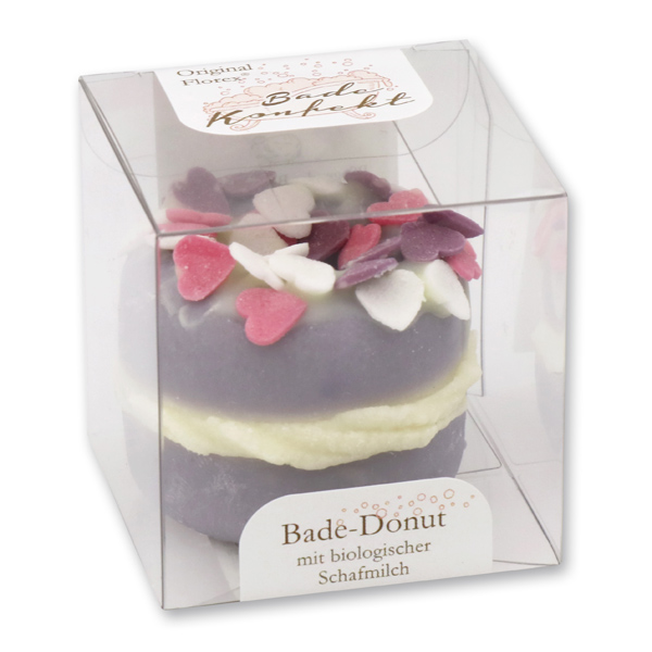 Bath butter donut with sheep milk 60g in box, Sugar Hearts/Rose 