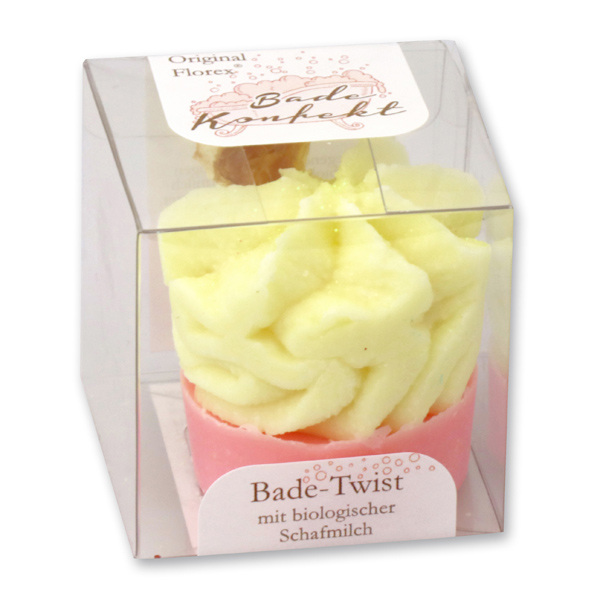 Badebutter-Twist mit Schafmilch 50g in Cellobox, Orangenspalte/Sunshine 