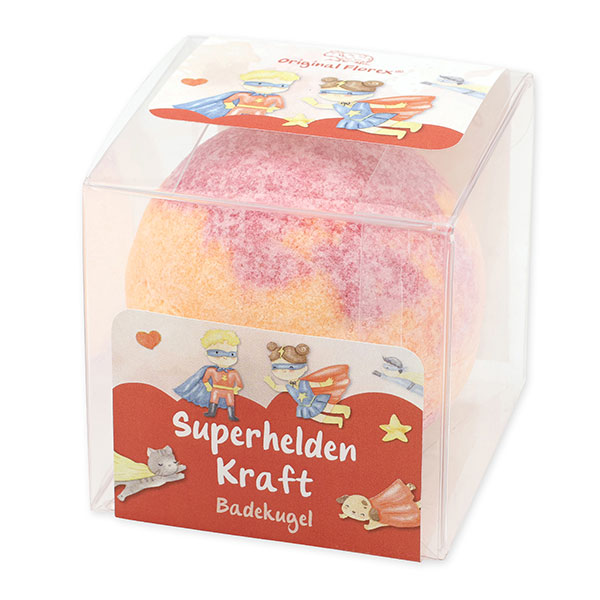 Bath ball with sheep milk 125g in a box "Superhelden Kraft", Berry dream 