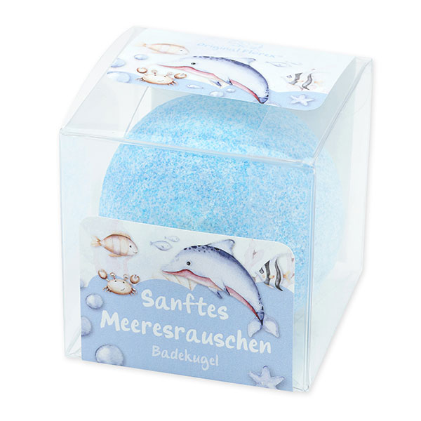 Bath ball with sheep milk 125g in a box "Sanftes Meeresrauschen", Cloud breeze 