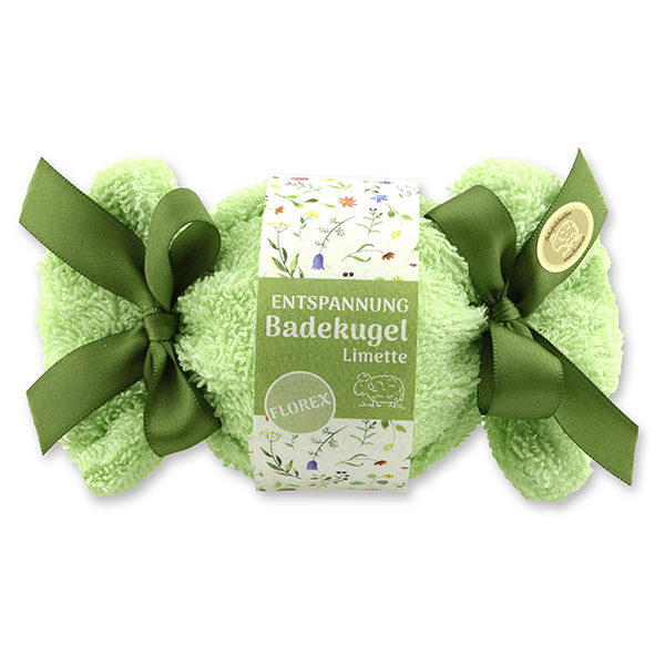 Badekugel mit Schafmilch 125g im Waschlappen "Entspannung", Limette 