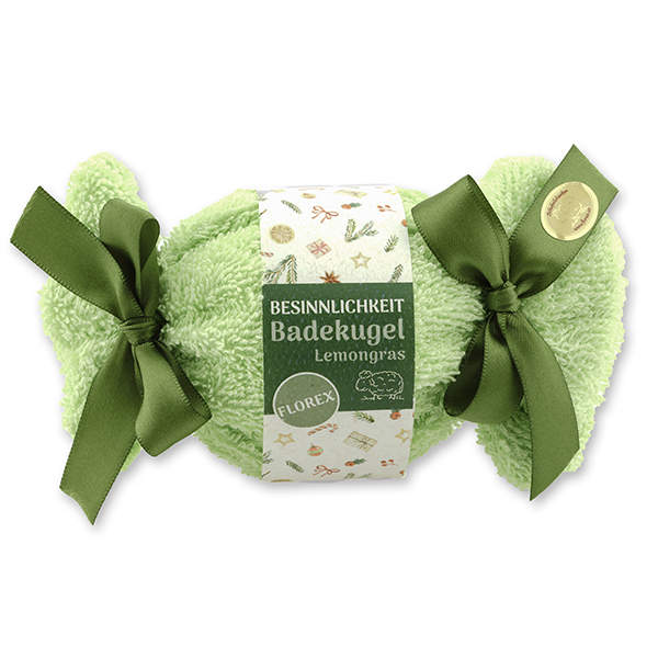 Bath ball with sheep milk 125g in a washcloth "Besinnlichkeit", Lemongras 