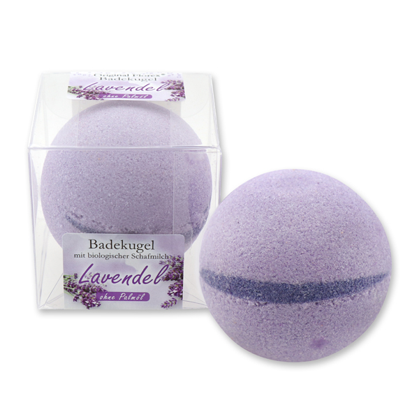 Badekugel mit Schafmilch 125g in Cellobox, Lavendel 