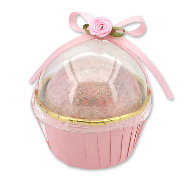 Glitter bath bomb with sheep milk 125g in a cases decorated, Pomegranate 