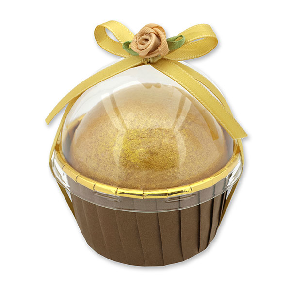 Glitter bath ball with sheep milk 125g in a cases decorated, Orange-cinnamon 