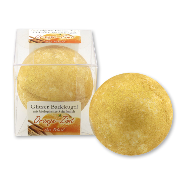 Bath ball with sheep milk 130g in a box, Orange-cinnamon 