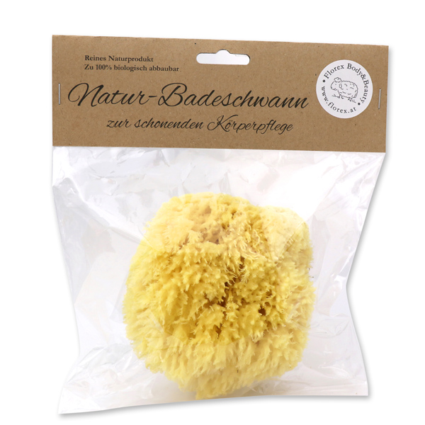 Natural sea sponge 13cm in cellophane with a label 