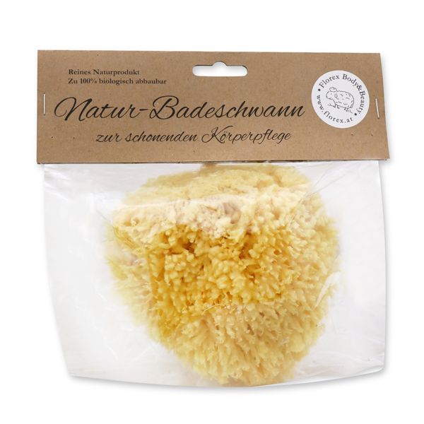 Natural sea sponge 16cm in cellophane with a label 