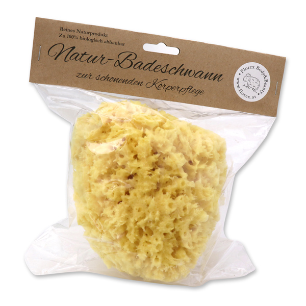 Natural sea sponge 18cm in cellophane with a label 