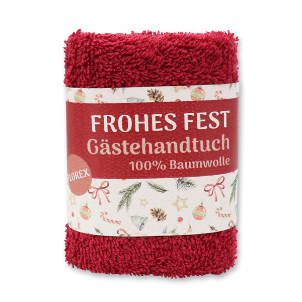 Hand towel 30x30cm "Frohes Fest", bordeaux 