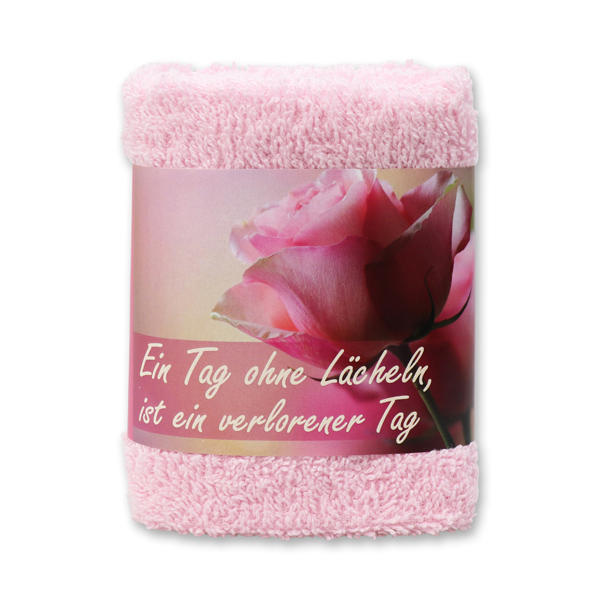 Waschtuch 30x30cm "Ein Tag ohne Lächeln, ist ein verlorener Tag", rosa 