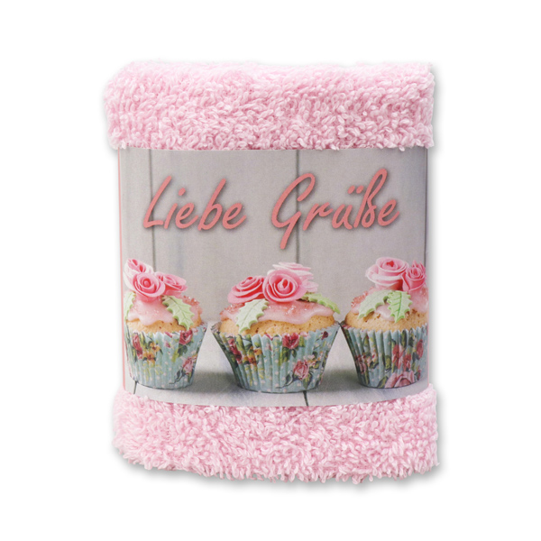 Hand towel 30x30cm "Liebe Grüße", rose 