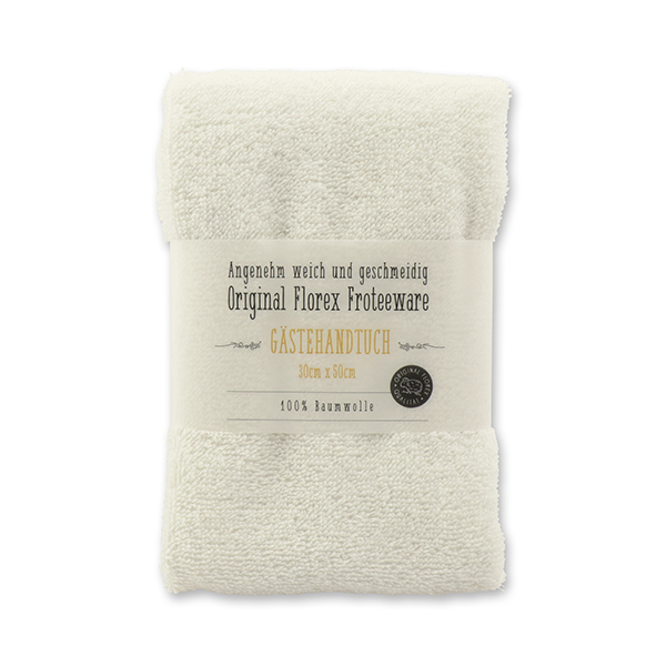 Guest towel 30x50cm white with label, yellow 