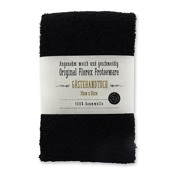 Guest towel 30x50cm white with label, black 