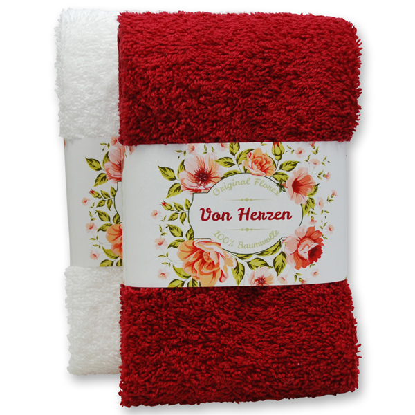 Guest towel 30x50cm "Von Herzen", bordeaux/white 