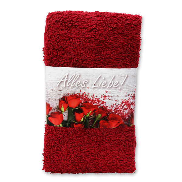 Gästehandtuch 30x50cm "Alles Liebe", bordeaux 