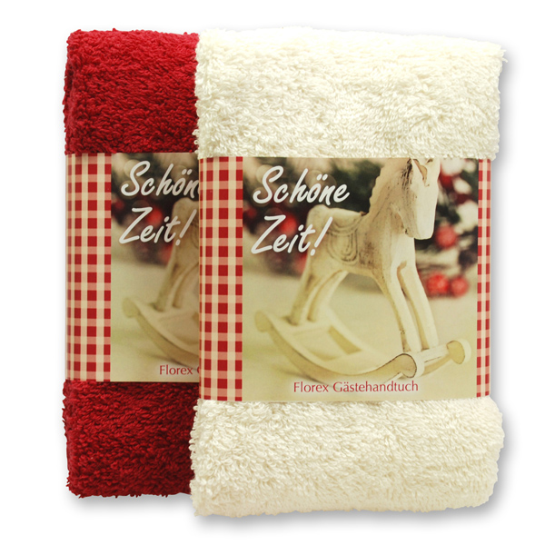 Guest towel 30x50cm "Schöne Zeit", creme/bordeaux 