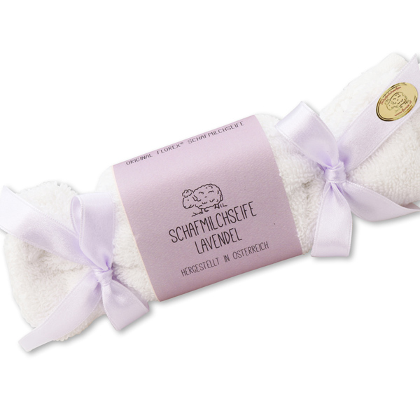 Schafmilchseife eckig 100g im Waschlappen "Einfach Lina", Lavendel 