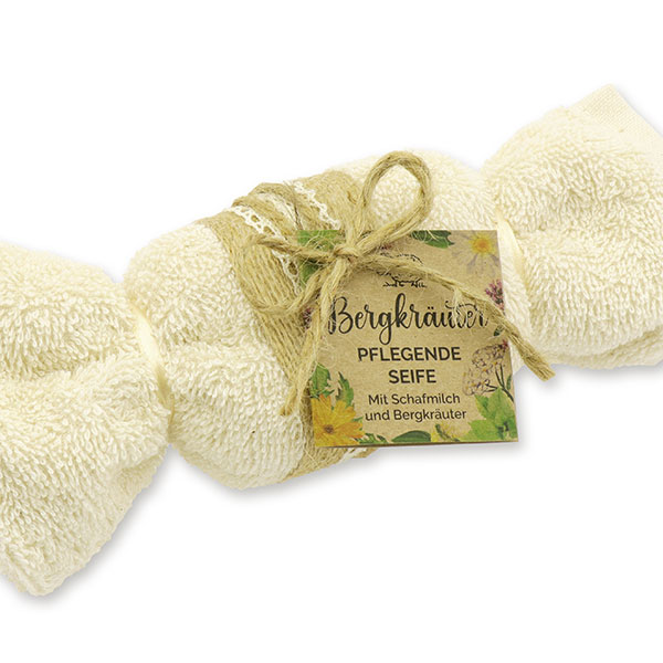 Schafmilchseife eckig 100g im Waschlappen "Wohlfühlzeit", Bergkräuter 