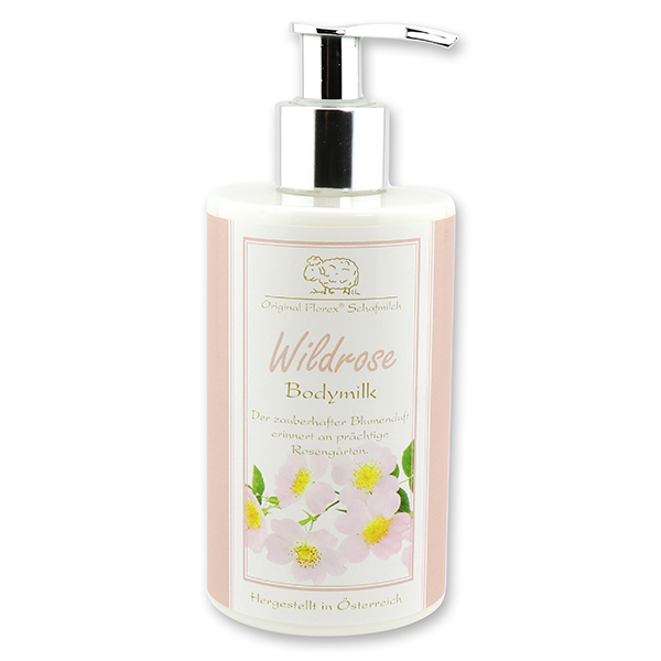 Body milk with organic sheep milk 250ml in a dispenser, Wild rose 