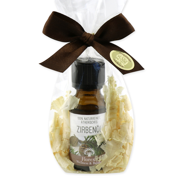 Essential oil, with swiss pine shavings in a cellophane, Swiss pine 20ml 