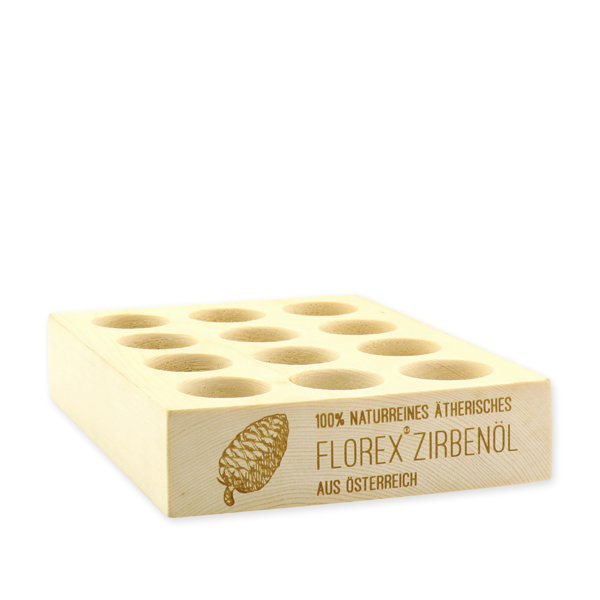 Swiss pine wood display with laser engraving, for essential oils 20ml 