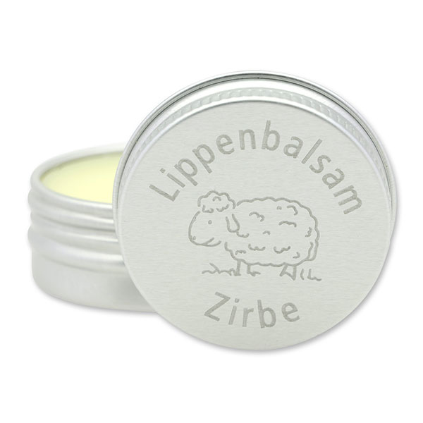 Lippenbalsam in einer Alu-Dose mit Lasergravur 15ml, Zirbe 