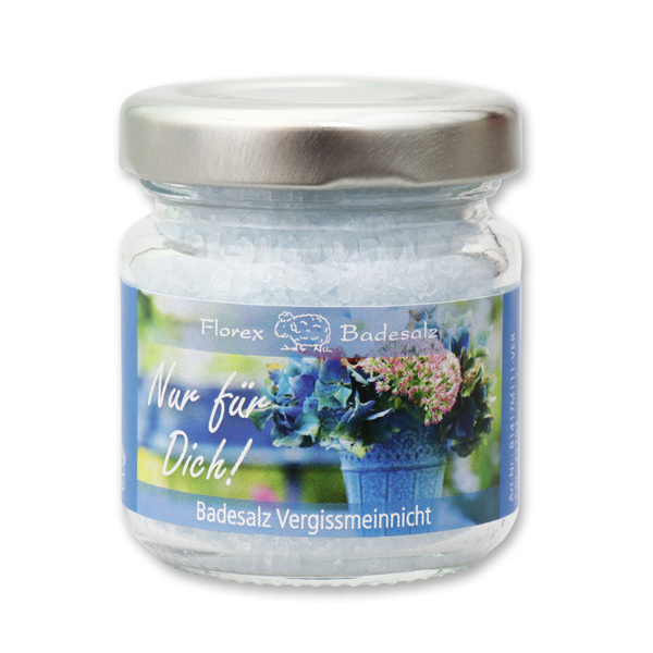 Bath salt 60g in a glass jar "Nur für Dich", Forget Me Not 