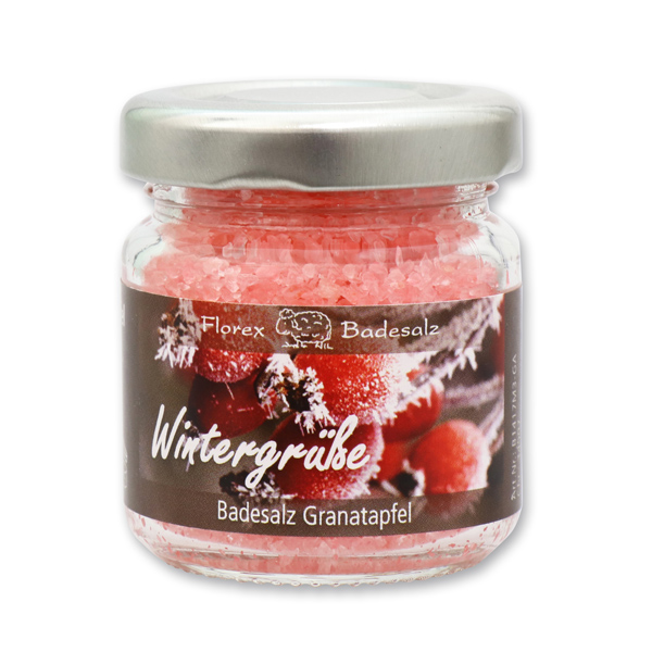 Bath salt 60g in a glass jar "Wintergrüße", Pomegranate 